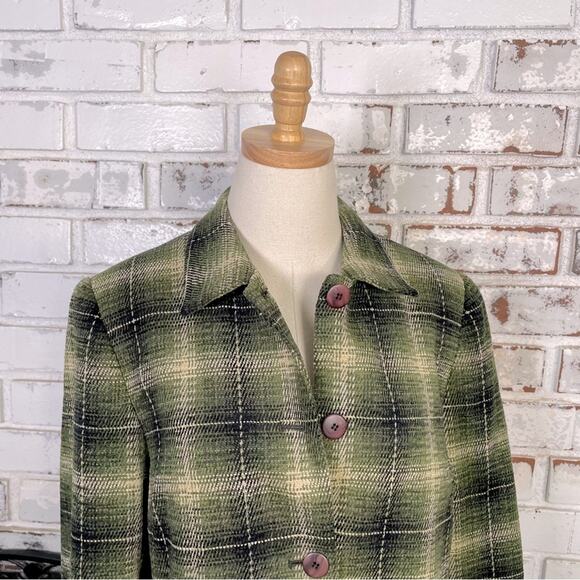 Vintage 90s Sag Harbor Green Plaid Womens Long Sleeve Button-down  Blazer Jacket - Picture 2 of 9